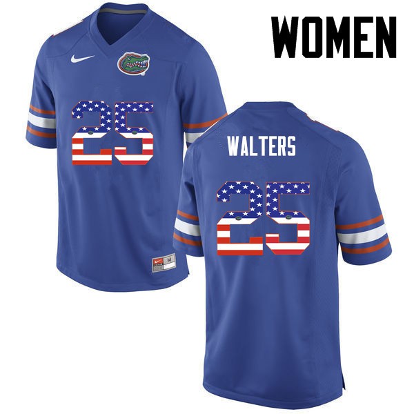 Florida Gators Women #25 Brady Walters College Football Jersey USA Flag Fashion Blue